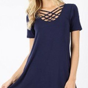 331. Triple Lattice Top Navy Blue